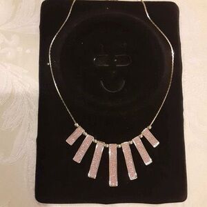 LC LAUREN CONRAD Silver Necklace W/ Pink Glitter Bar Pendants & Gold Detail EUC